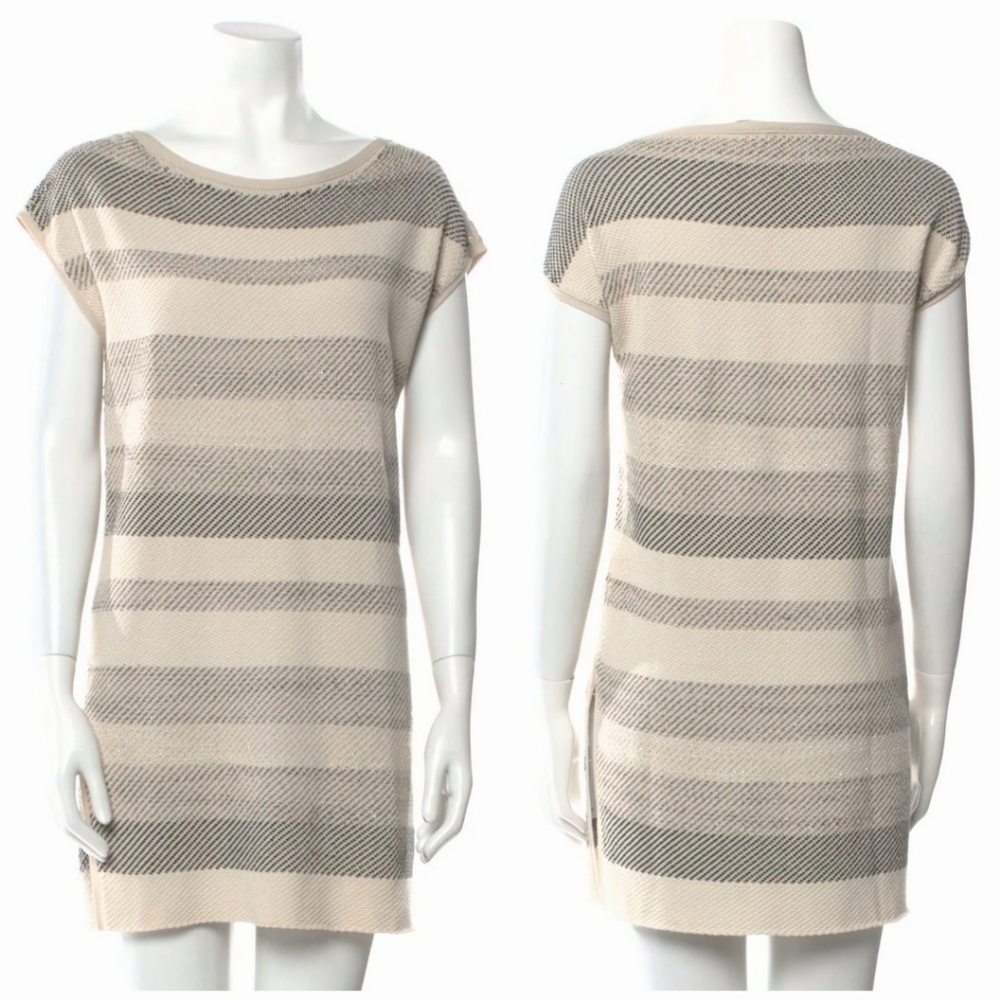 Lafayette 148 New York Metallic Striped Knit Mini Shift Dress Tunic Coverup XL